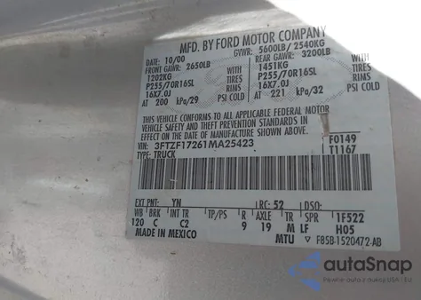 2001 Ford F-150 Xl/Xlt из США, поврежденный, VIN 3FTZF17261MA25423